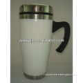 16oz white double wall coffee travel mug with handle